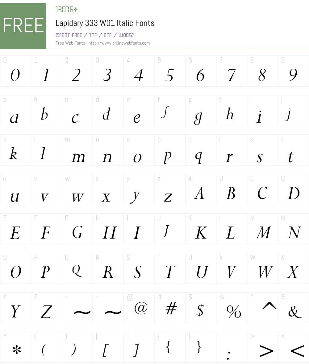 Lapidary333W01-Italic Font Screenshots