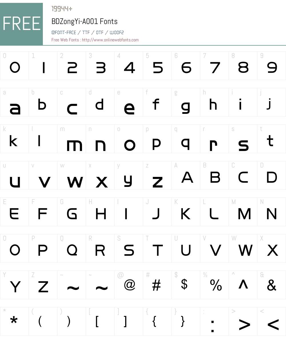 BDZongYi-A001 Font Screenshots