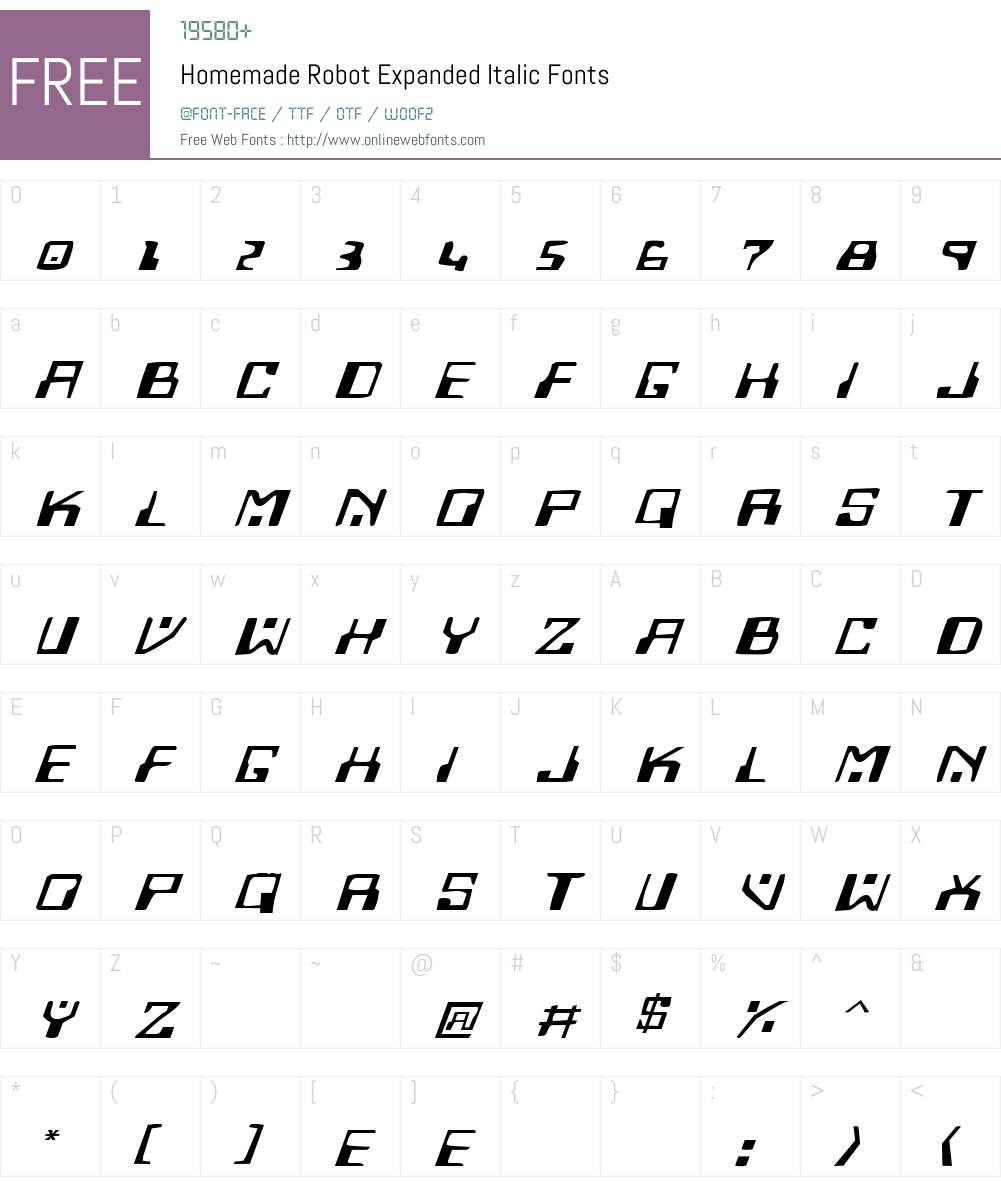 Homemade Robot Expanded Italic Font Screenshots