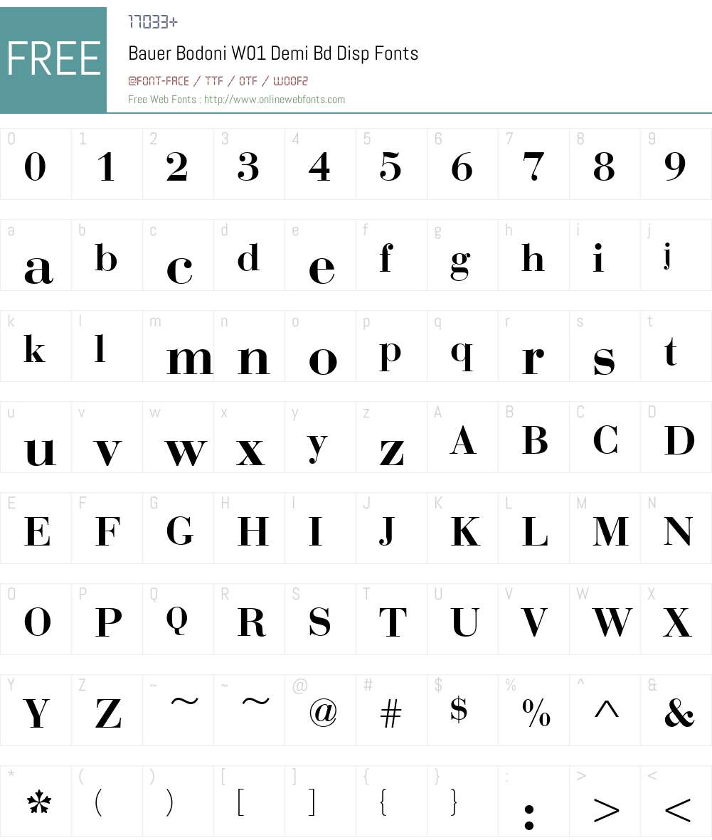 BauerBodoniW01-DemiBdDisp Font Screenshots