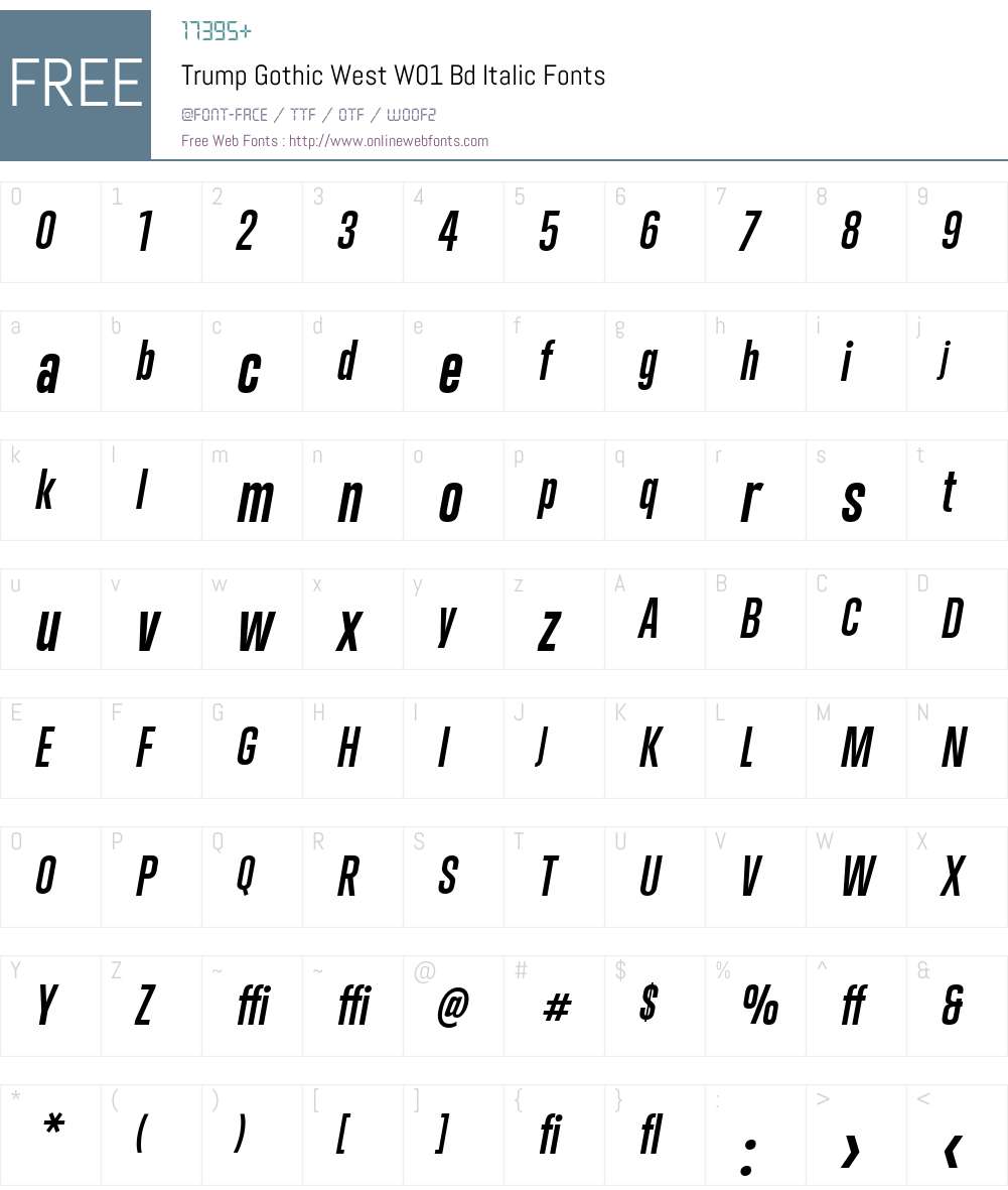 TrumpGothicWestW01-BdItalic Font Screenshots