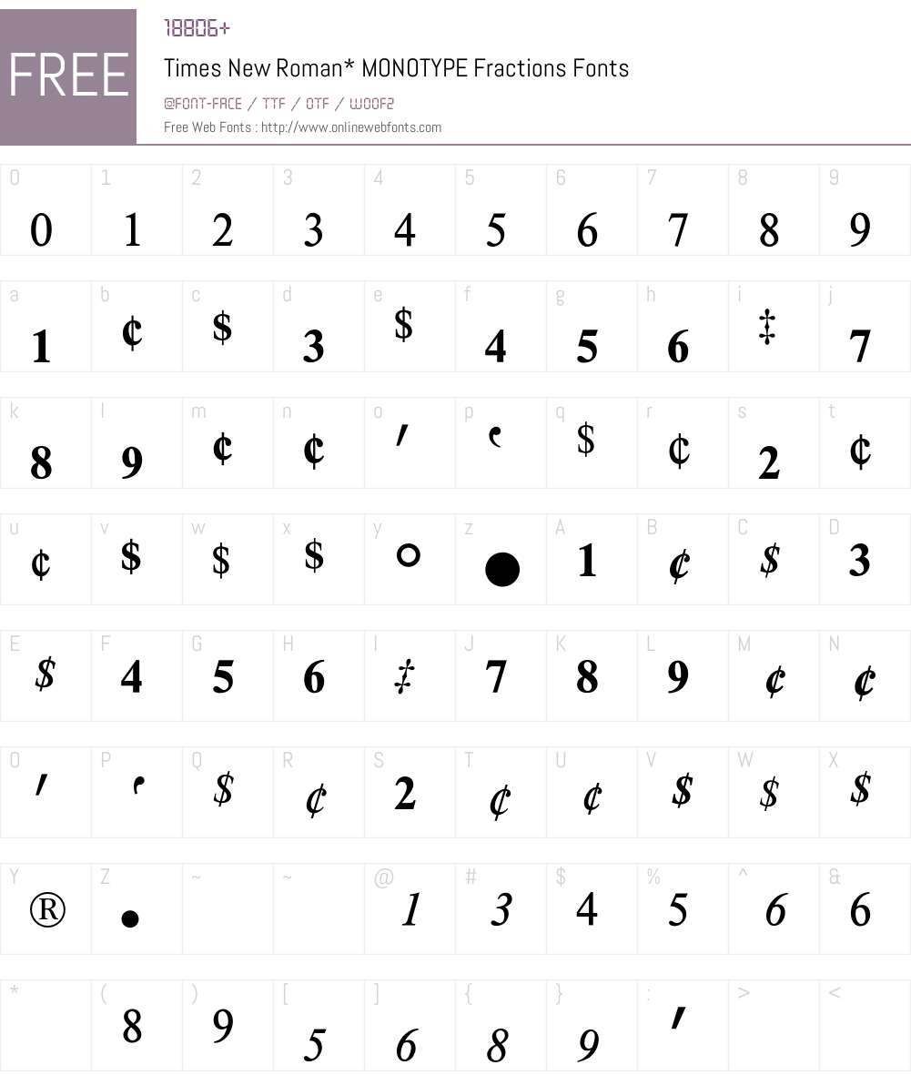 Times Fractions BQ Font Screenshots
