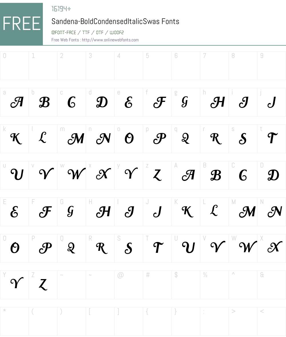 Sandena Bold Cond Italic Swash Font Screenshots