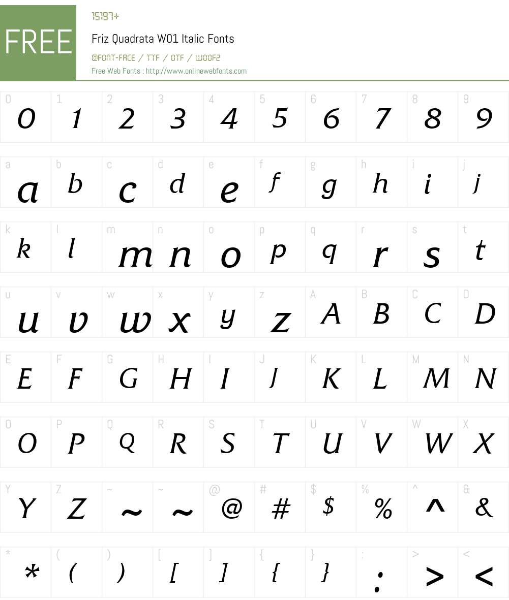 FrizQuadrataW01-Italic Font Screenshots