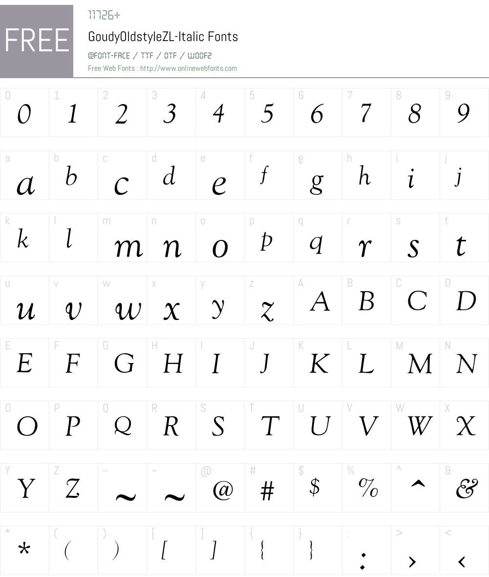 GoudyOldstyleZL-Italic Font Screenshots
