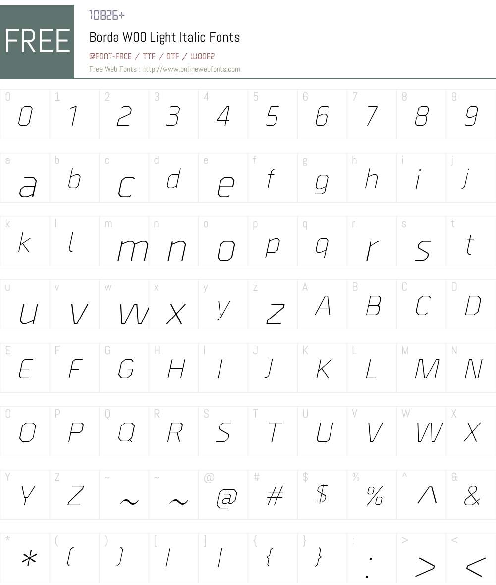 BordaW00-LightItalic Font Screenshots