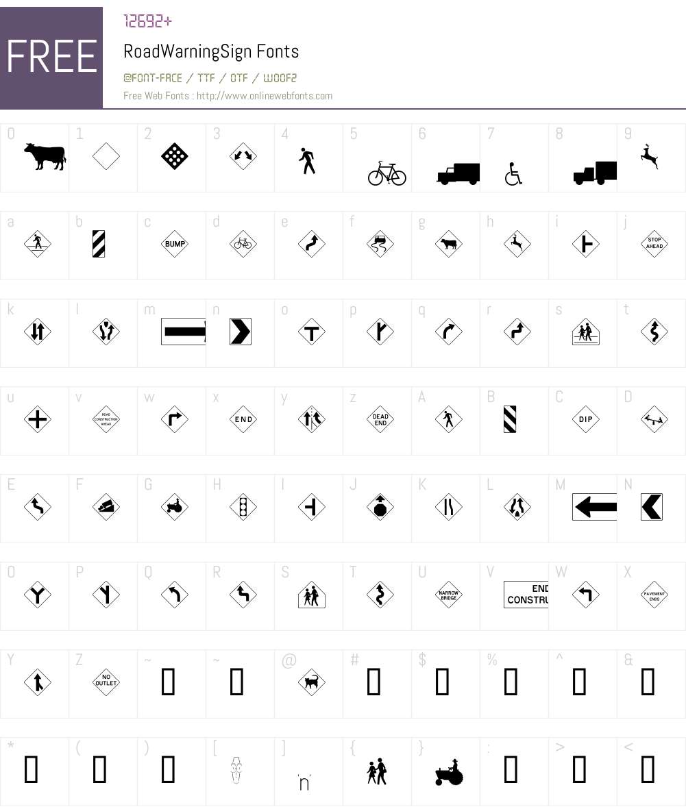 RoadWarningSign Font Screenshots