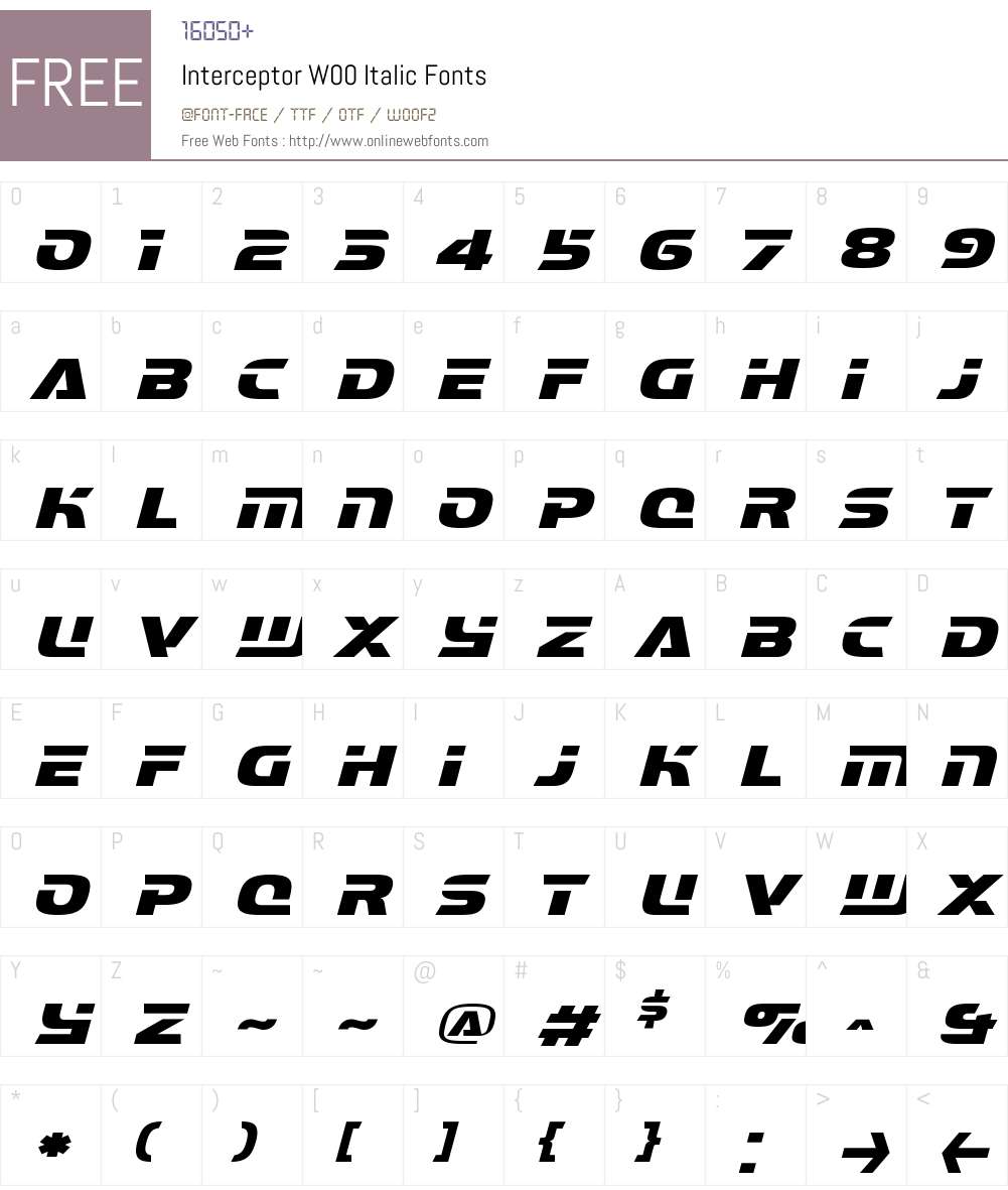 InterceptorW00-Italic Font Screenshots