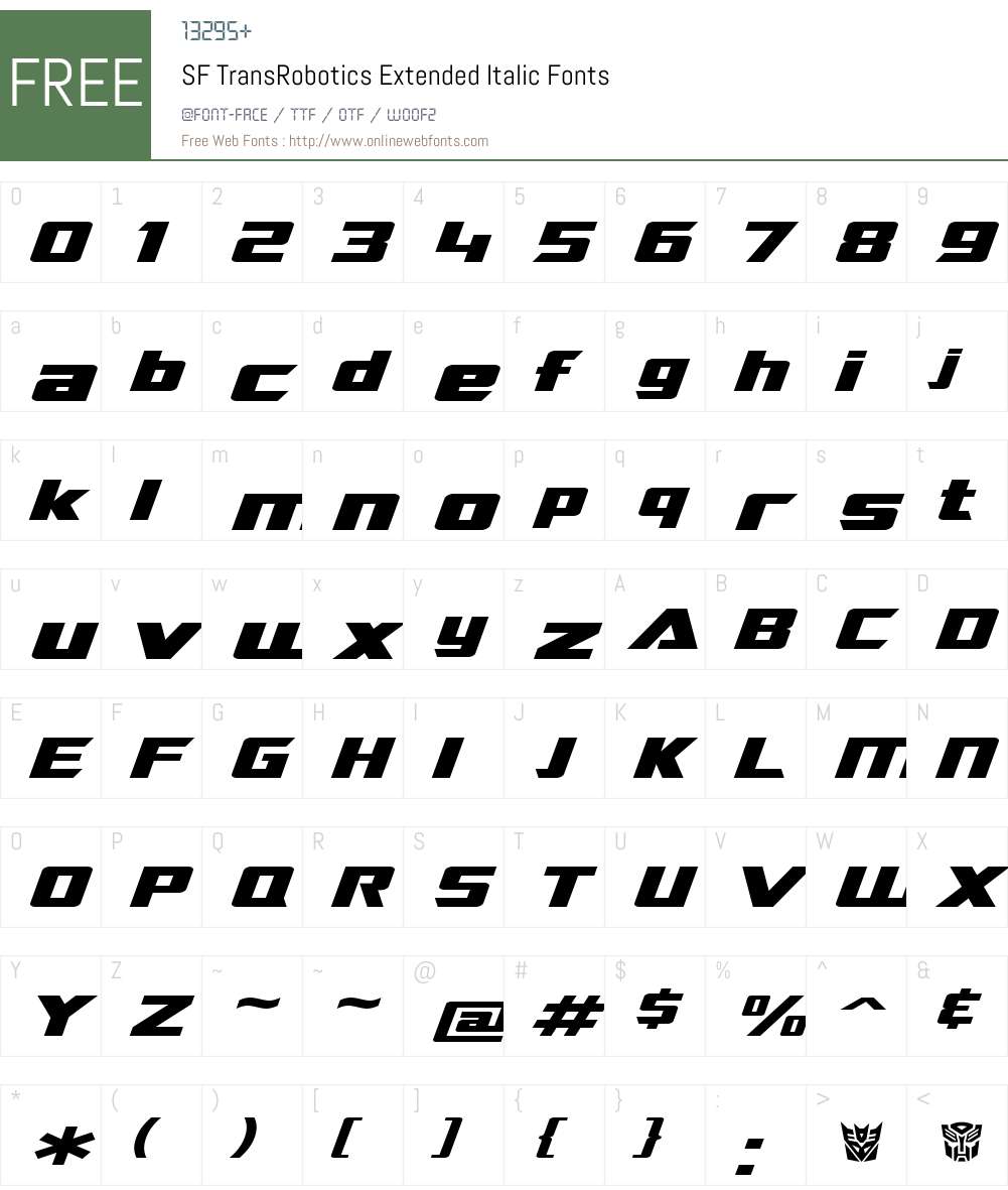 SF TransRobotics Extended Font Screenshots