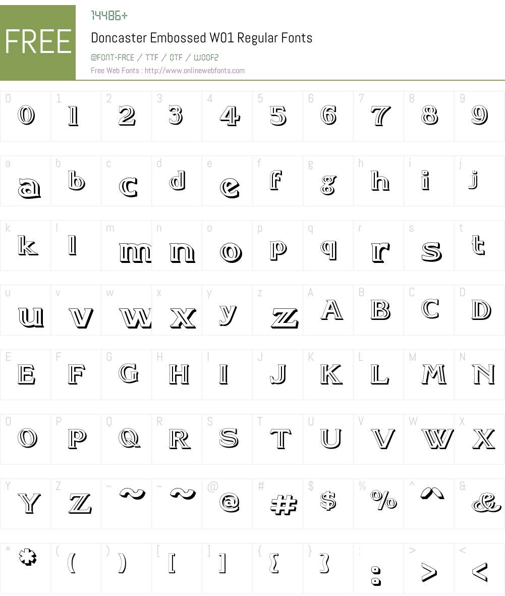 DoncasterEmbossedW01-Rg Font Screenshots