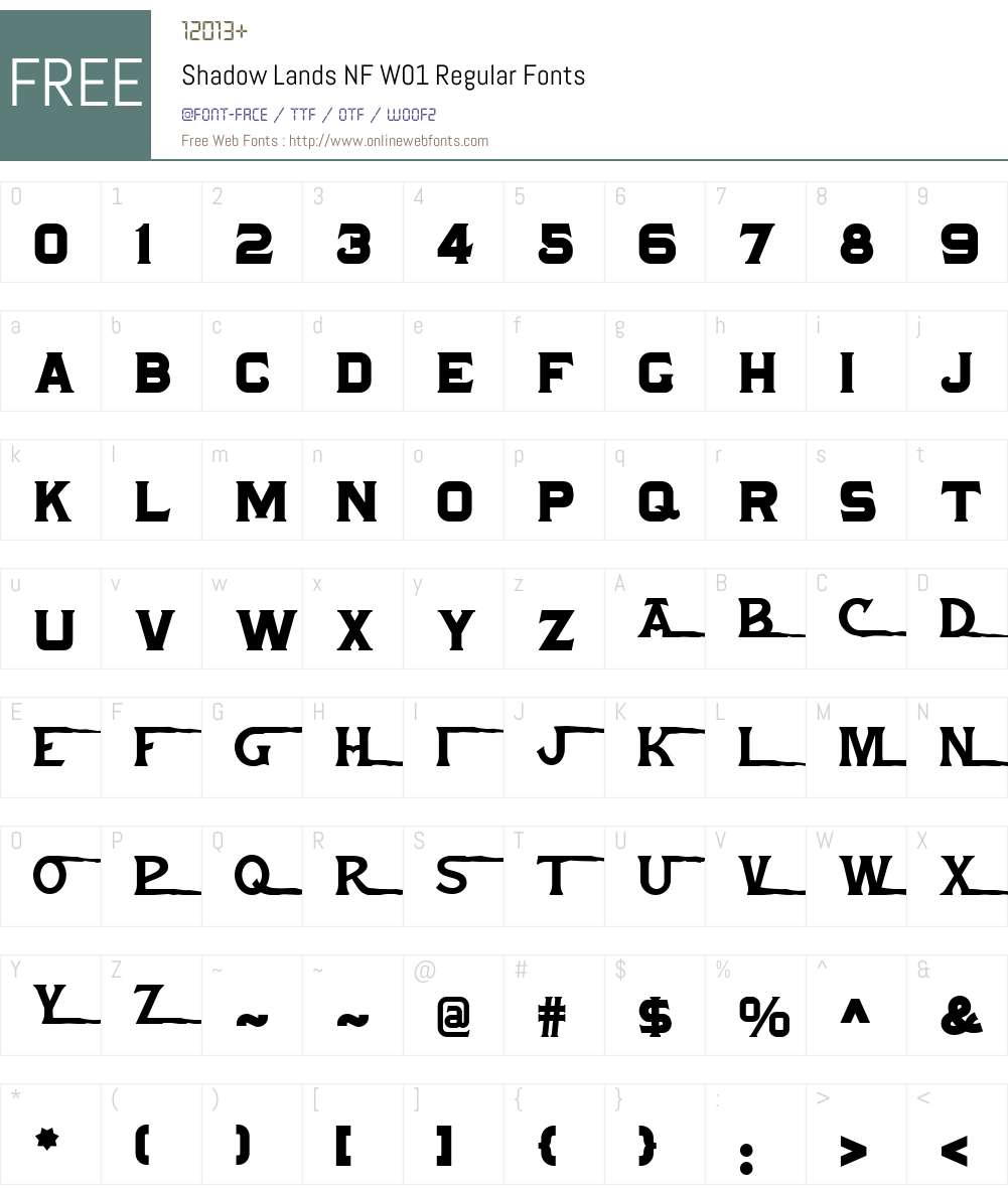 ShadowLandsNFW01-Regular Font Screenshots