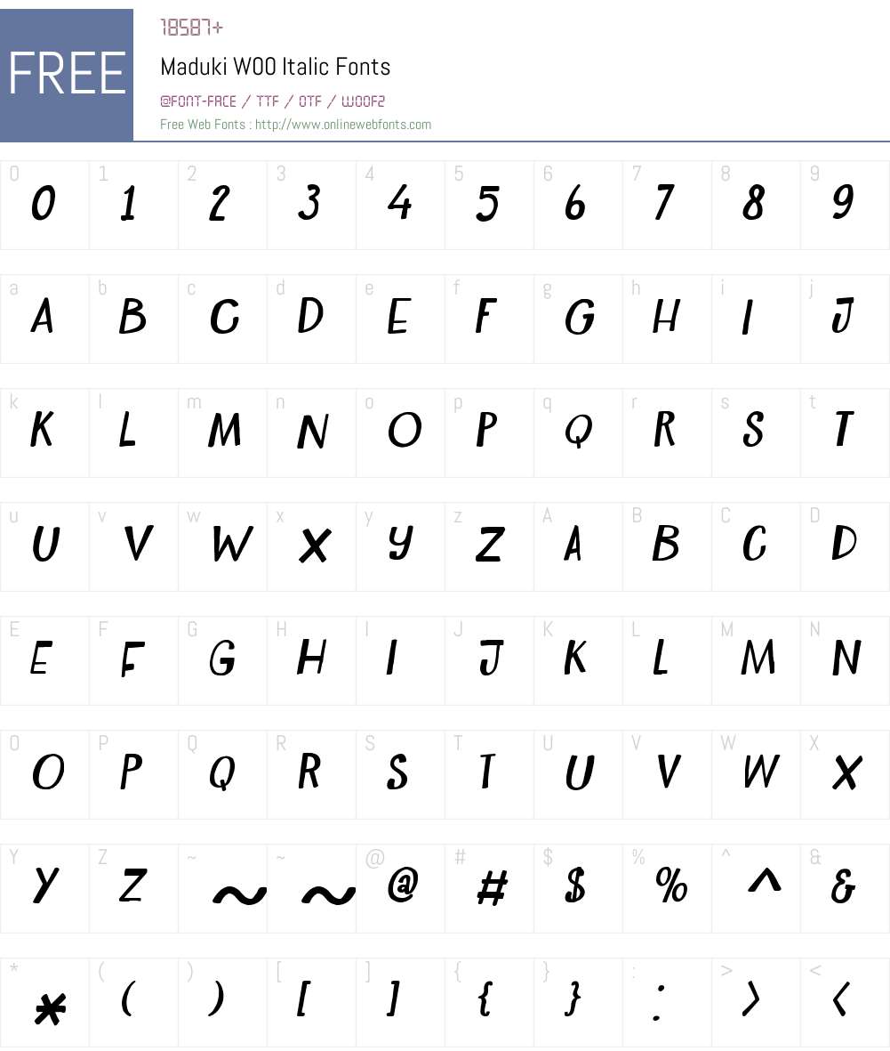 MadukiW00-Italic Font Screenshots
