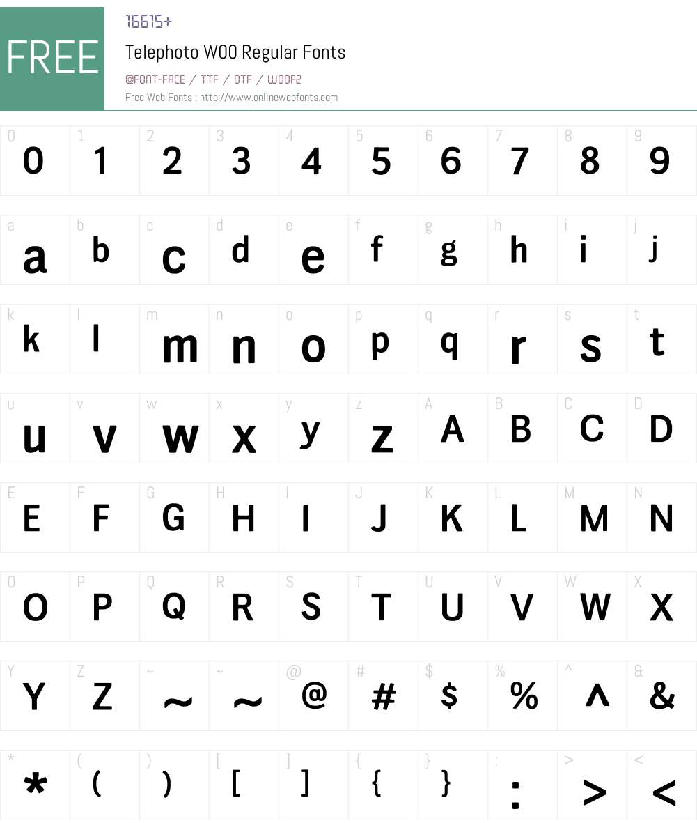 TelephotoW00-Regular Font Screenshots