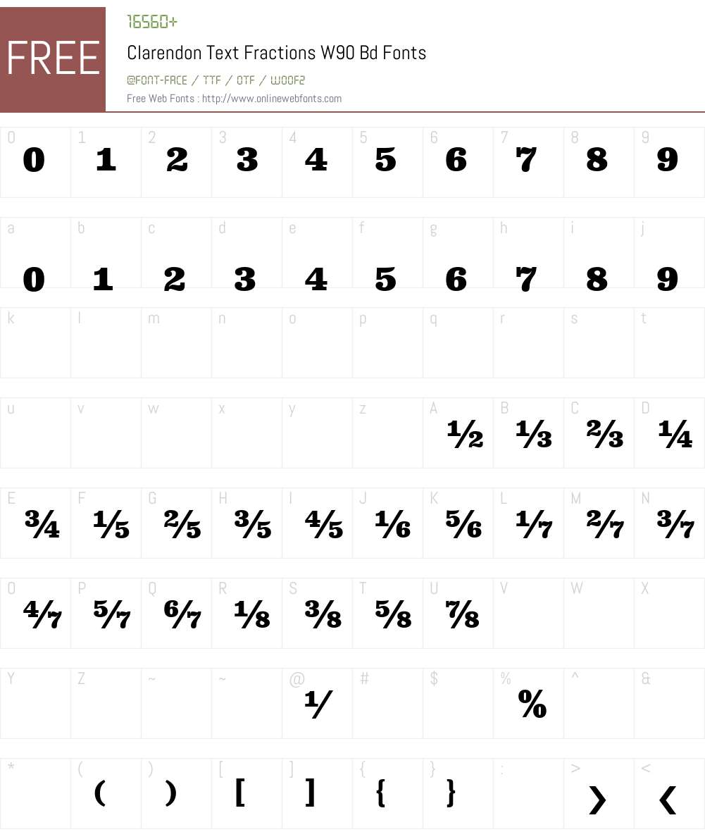 ClarendonTextFractionsW-Bd Font Screenshots