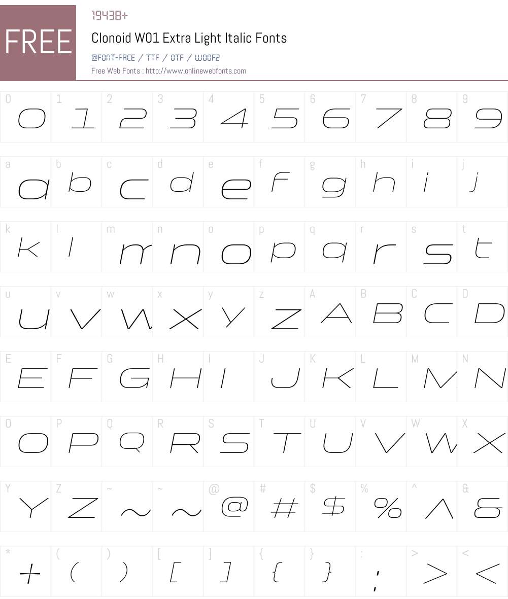 ClonoidW01-ExtraLightItalic Font Screenshots