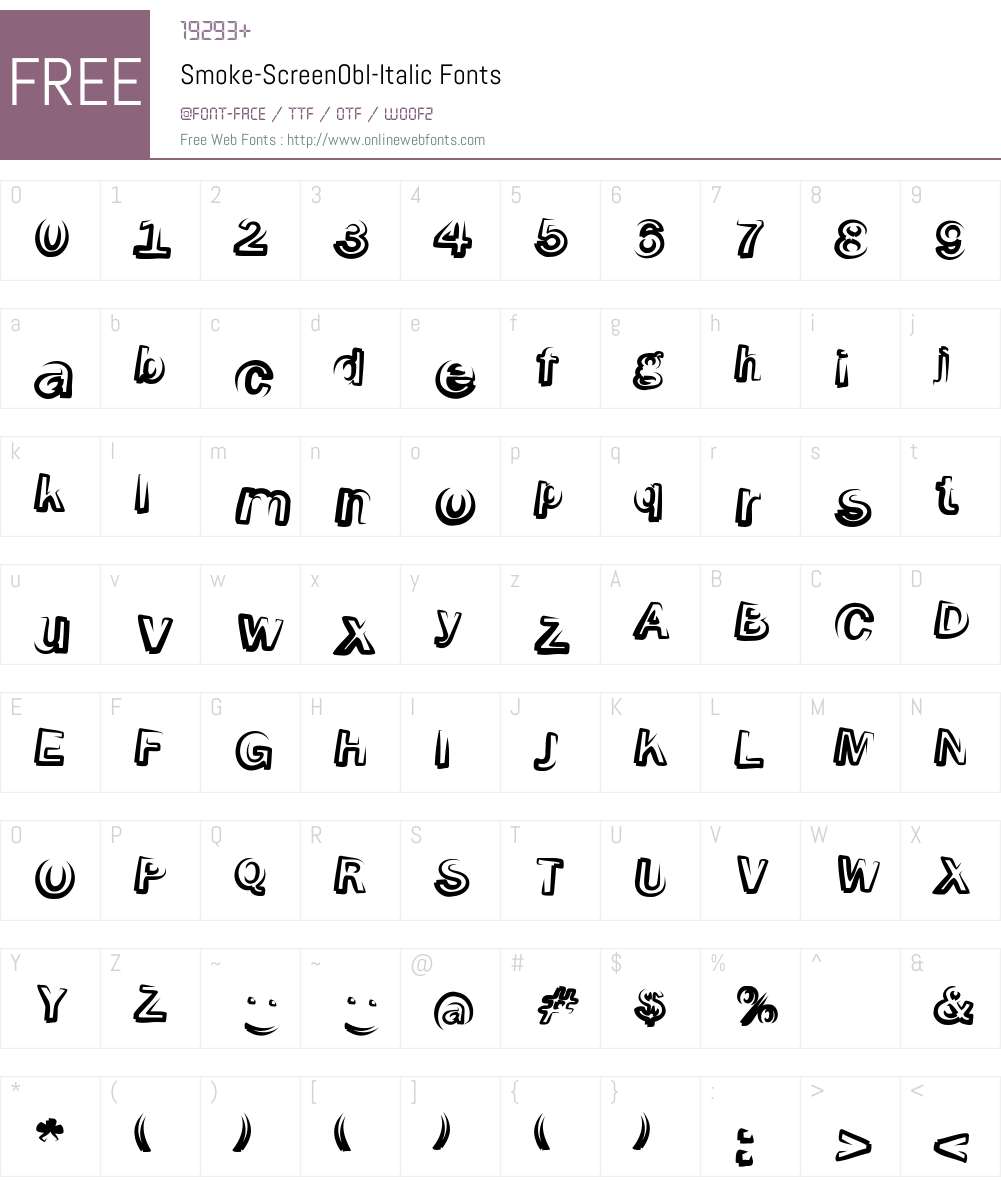 Smoke-ScreenObl Font Screenshots