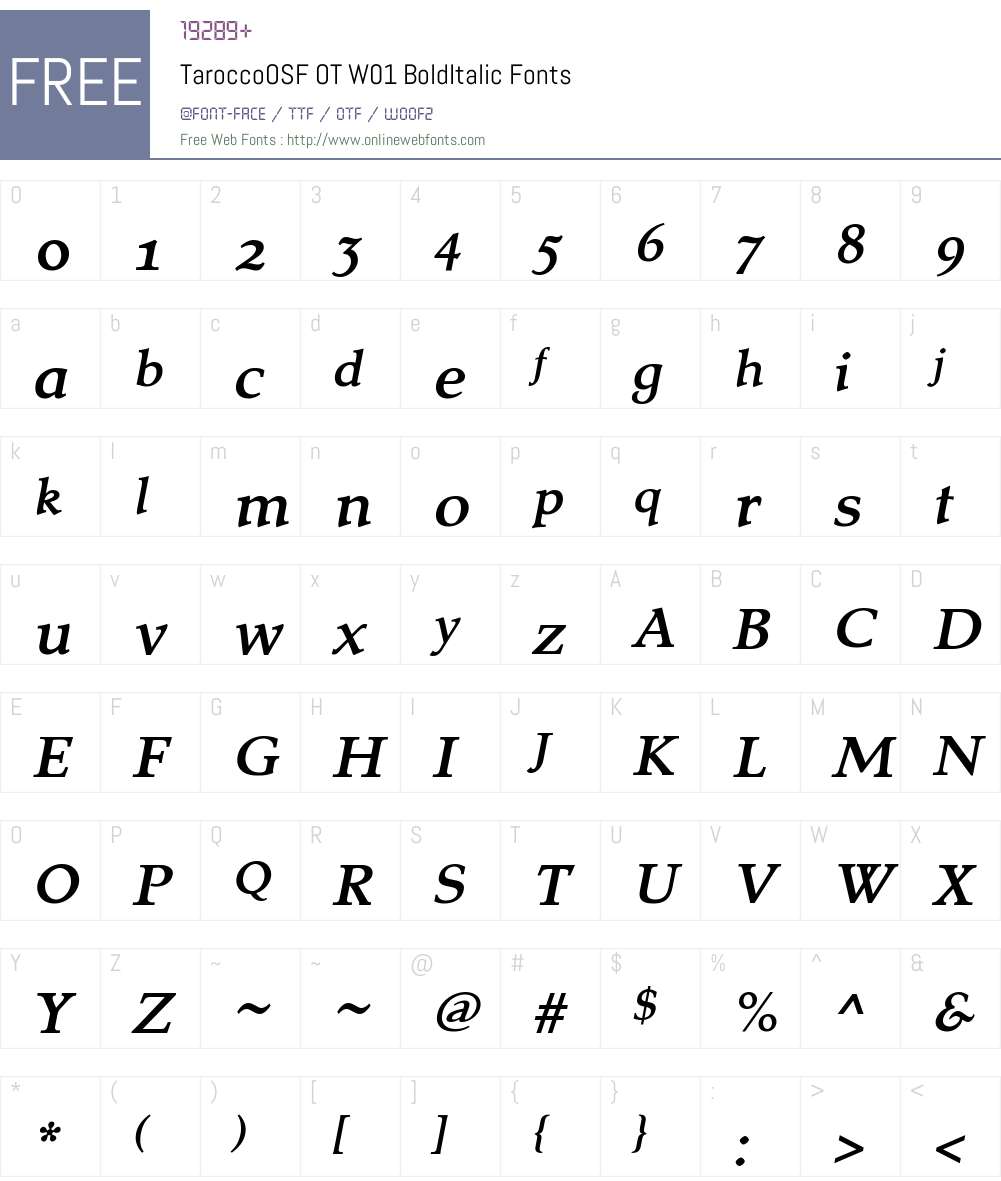 TaroccoOSFOTW01-BoldItalic Font Screenshots
