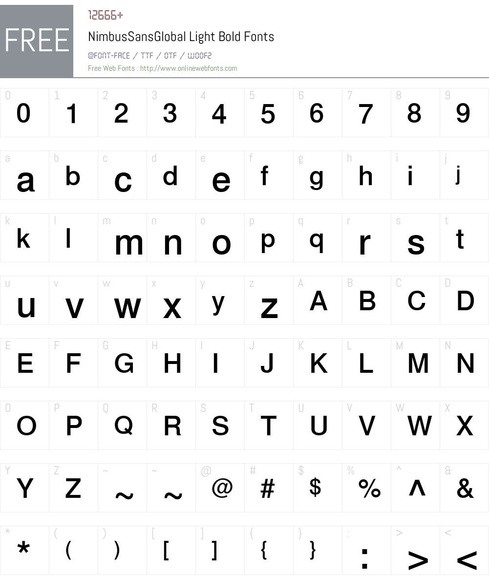 NimbusSansGlobal Light Font Screenshots