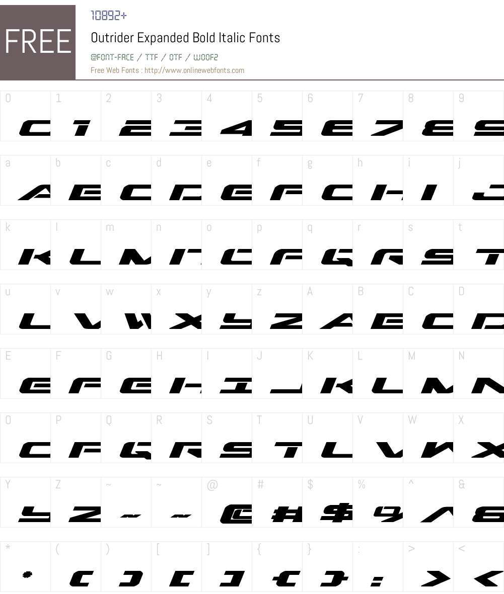 Outrider Expanded Bold Italic Font Screenshots