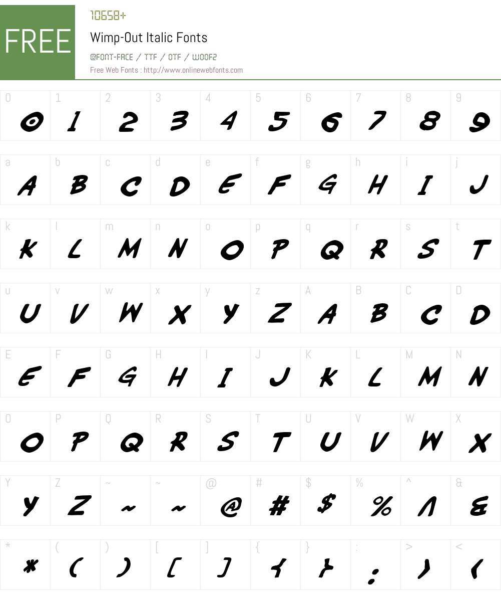 Wimp-Out Italic Font Screenshots