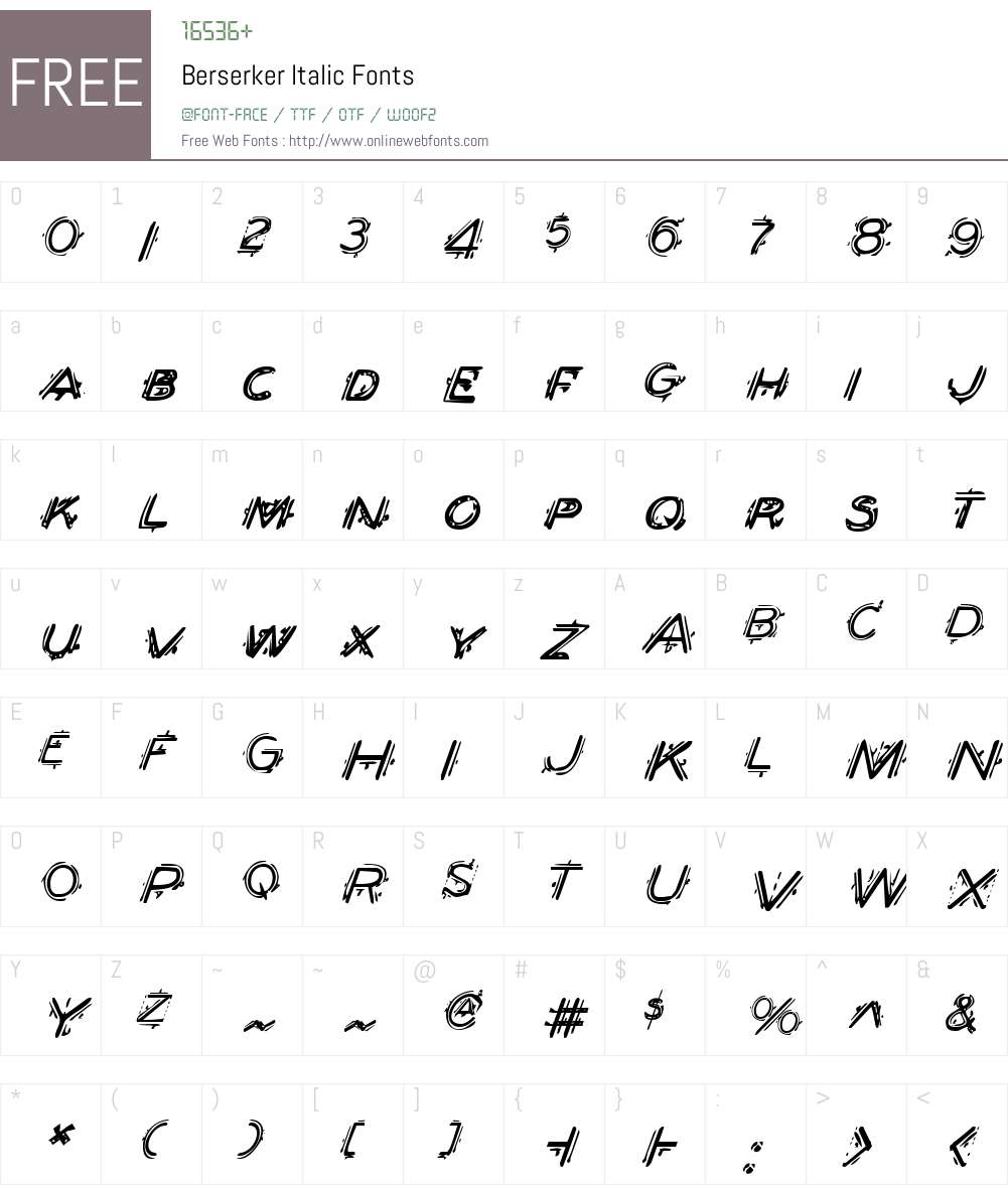 Berserker Italic Font Screenshots