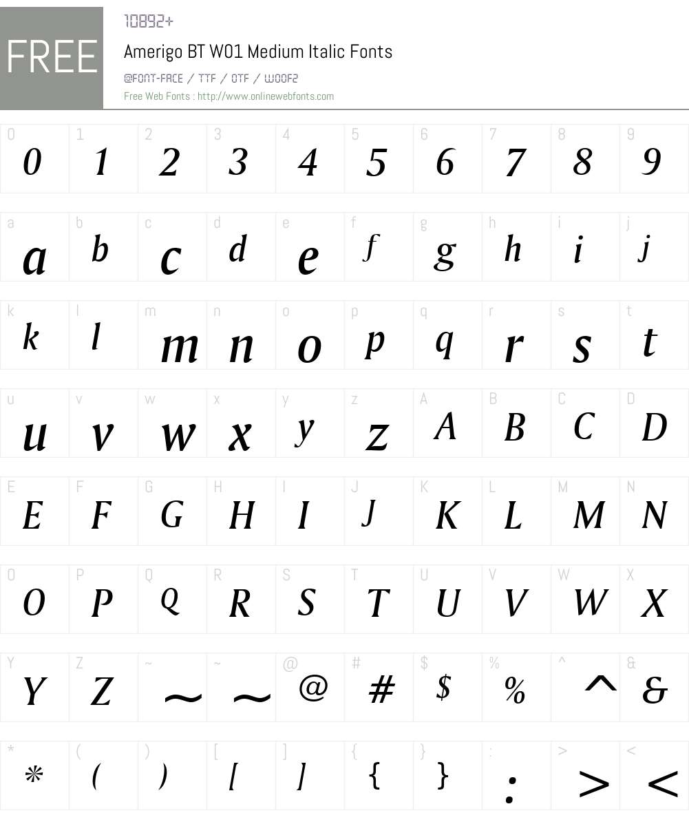 AmerigoBTW01-MediumItalic Font Screenshots