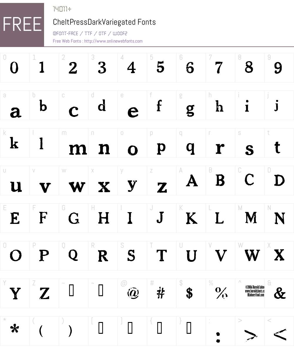CheltPressDarkVariegated Font Screenshots