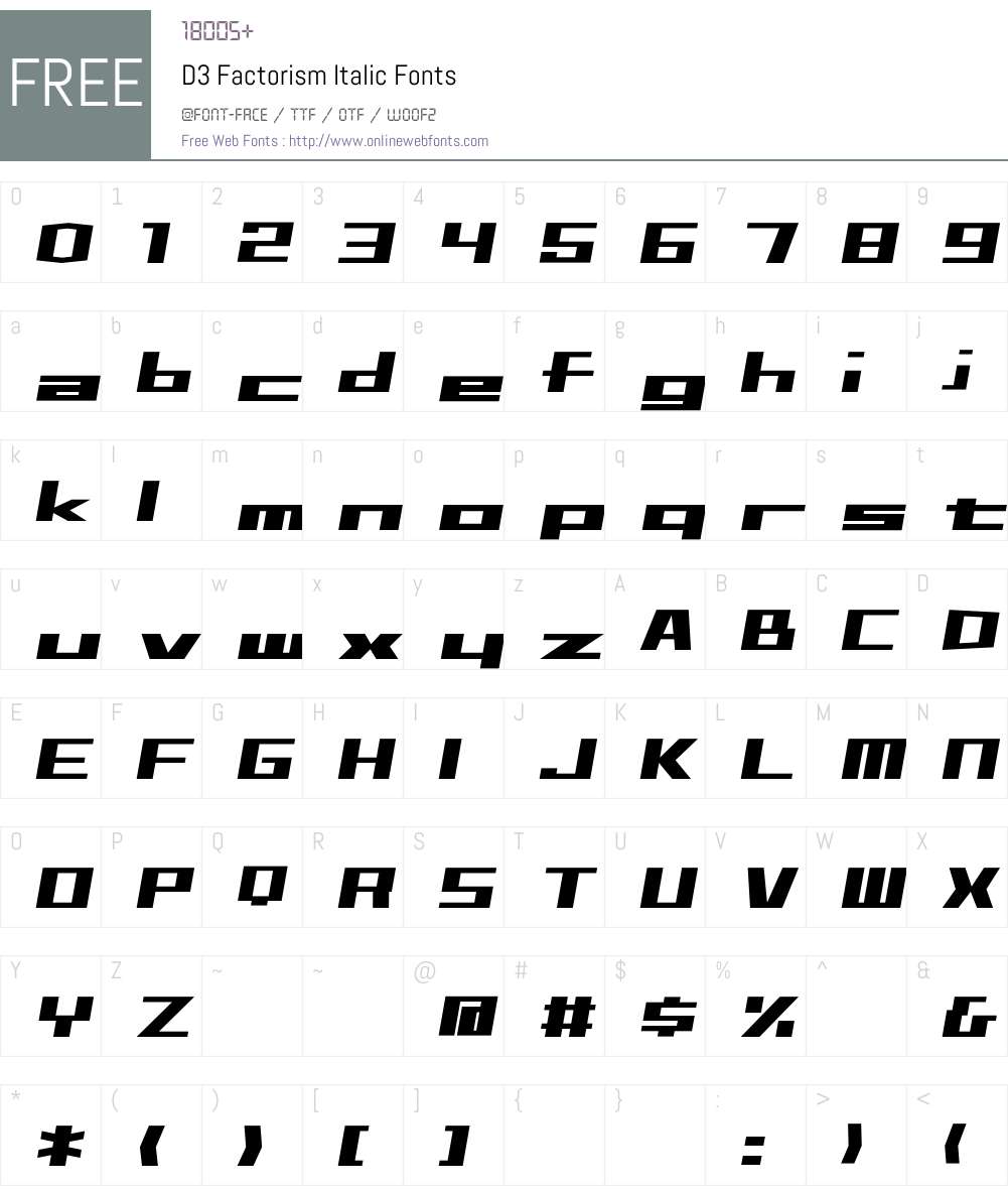 D3 Factorism Italic Font Screenshots