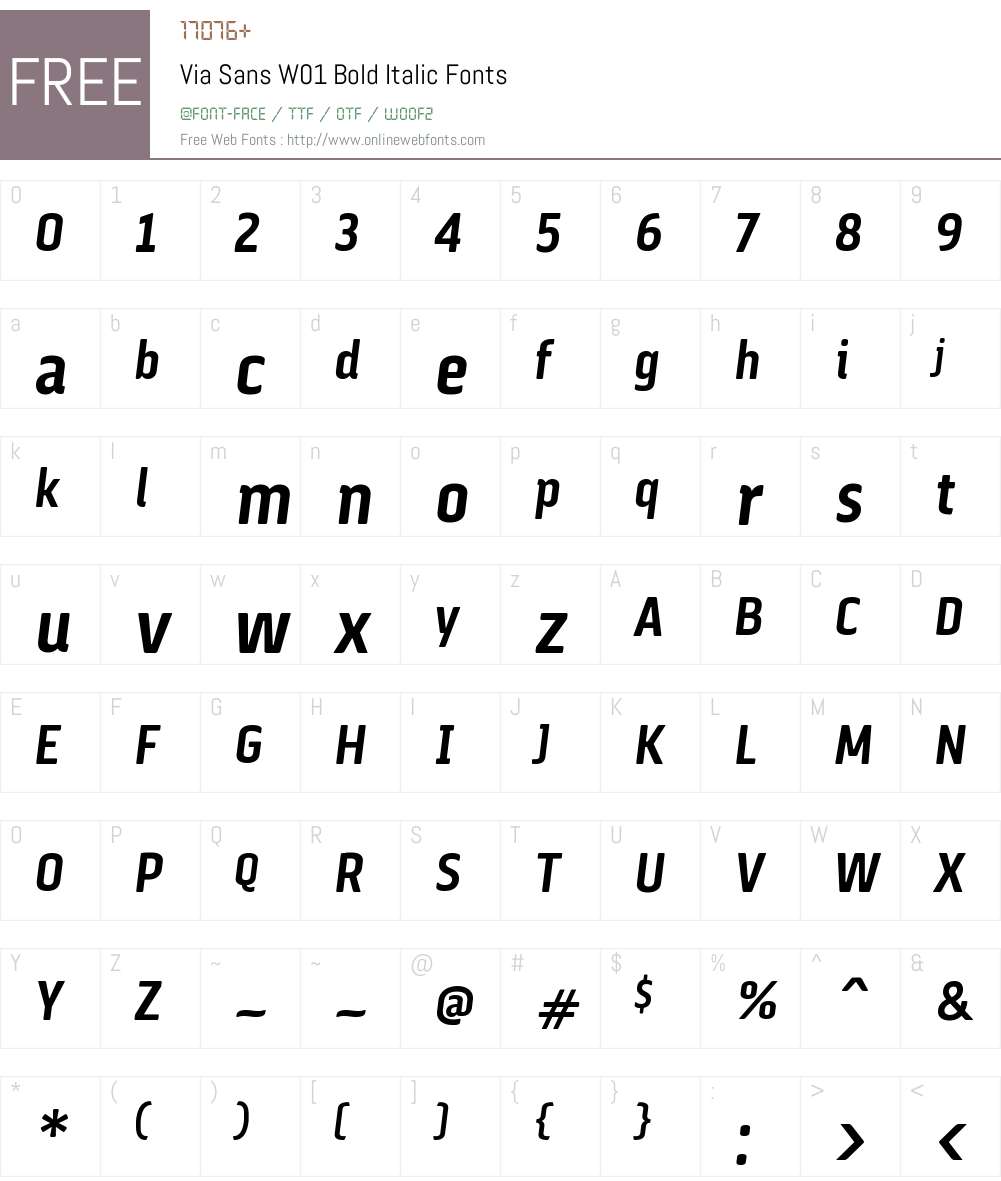 ViaSansW01-BoldItalic Font Screenshots
