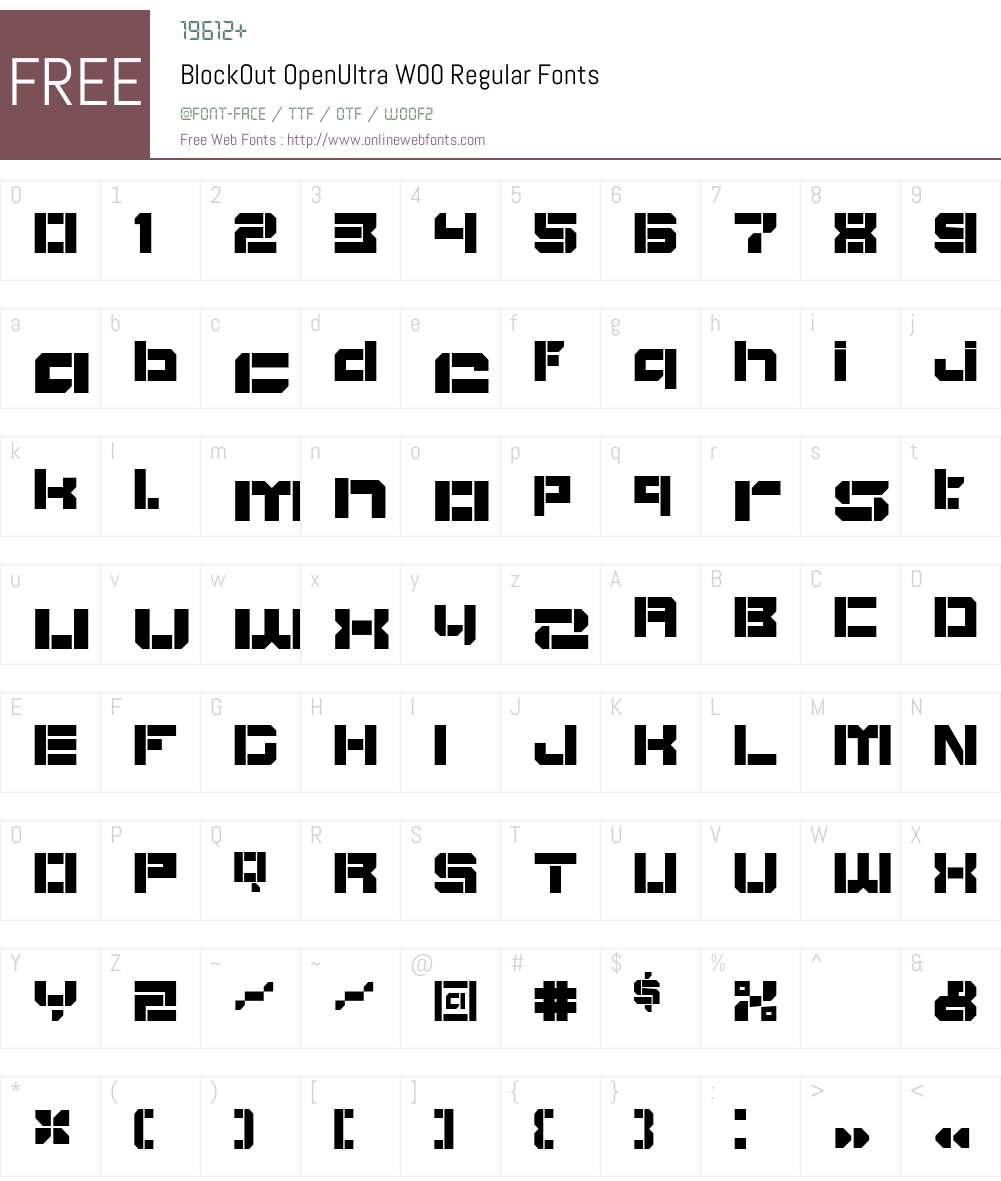 BlockOutOpenUltraW00-Rg Font Screenshots