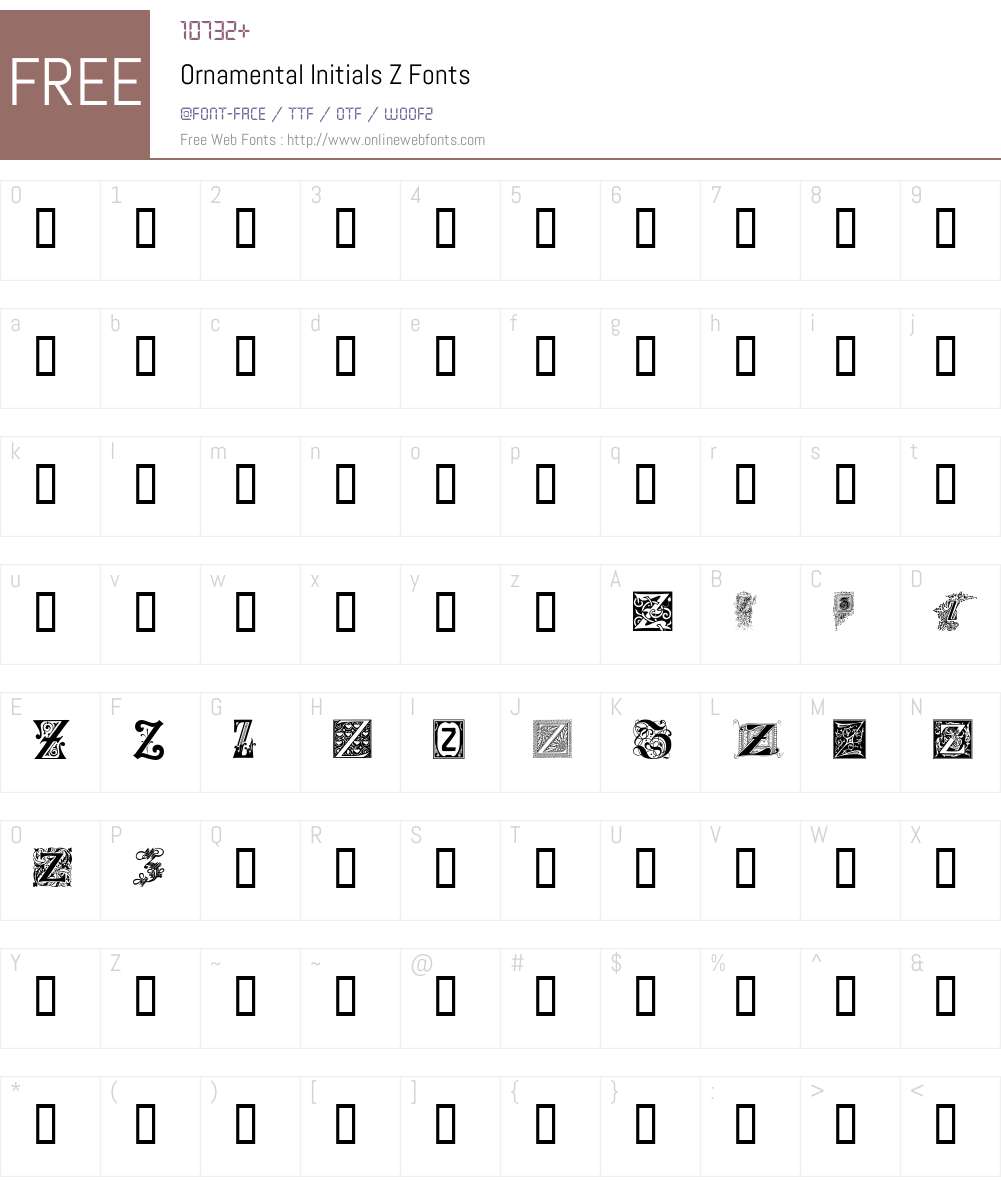 Ornamental Initials Z Font Screenshots