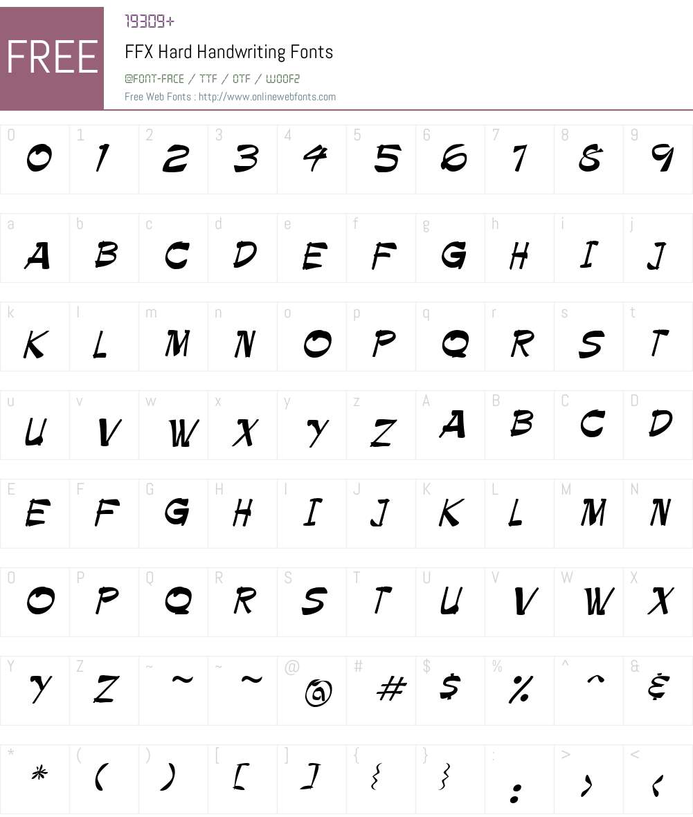 FFX Hard Handwriting Font Screenshots