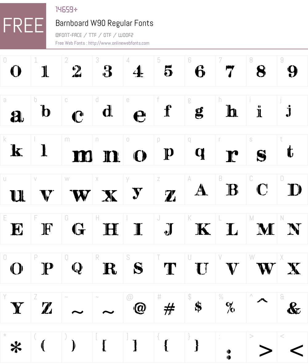 BarnboardW90-Regular Font Screenshots