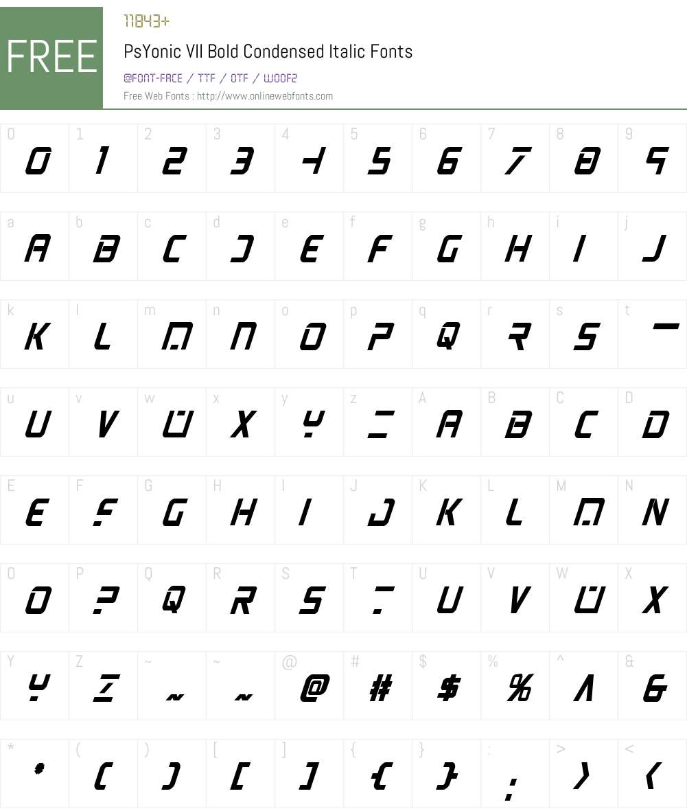 PsYonic VII Bold Condensed Italic Font Screenshots