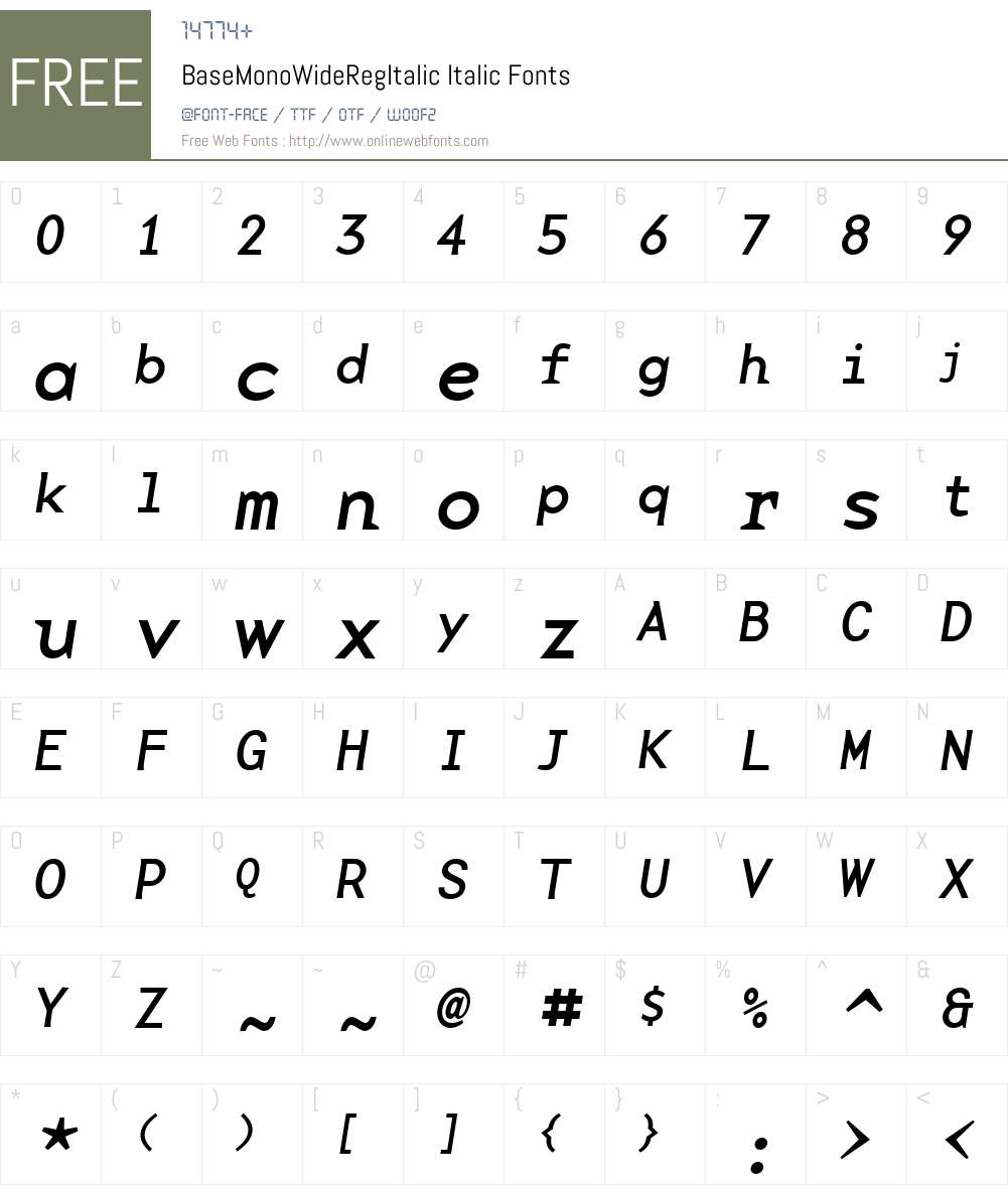 BaseMonoWideRegItalic Font Screenshots
