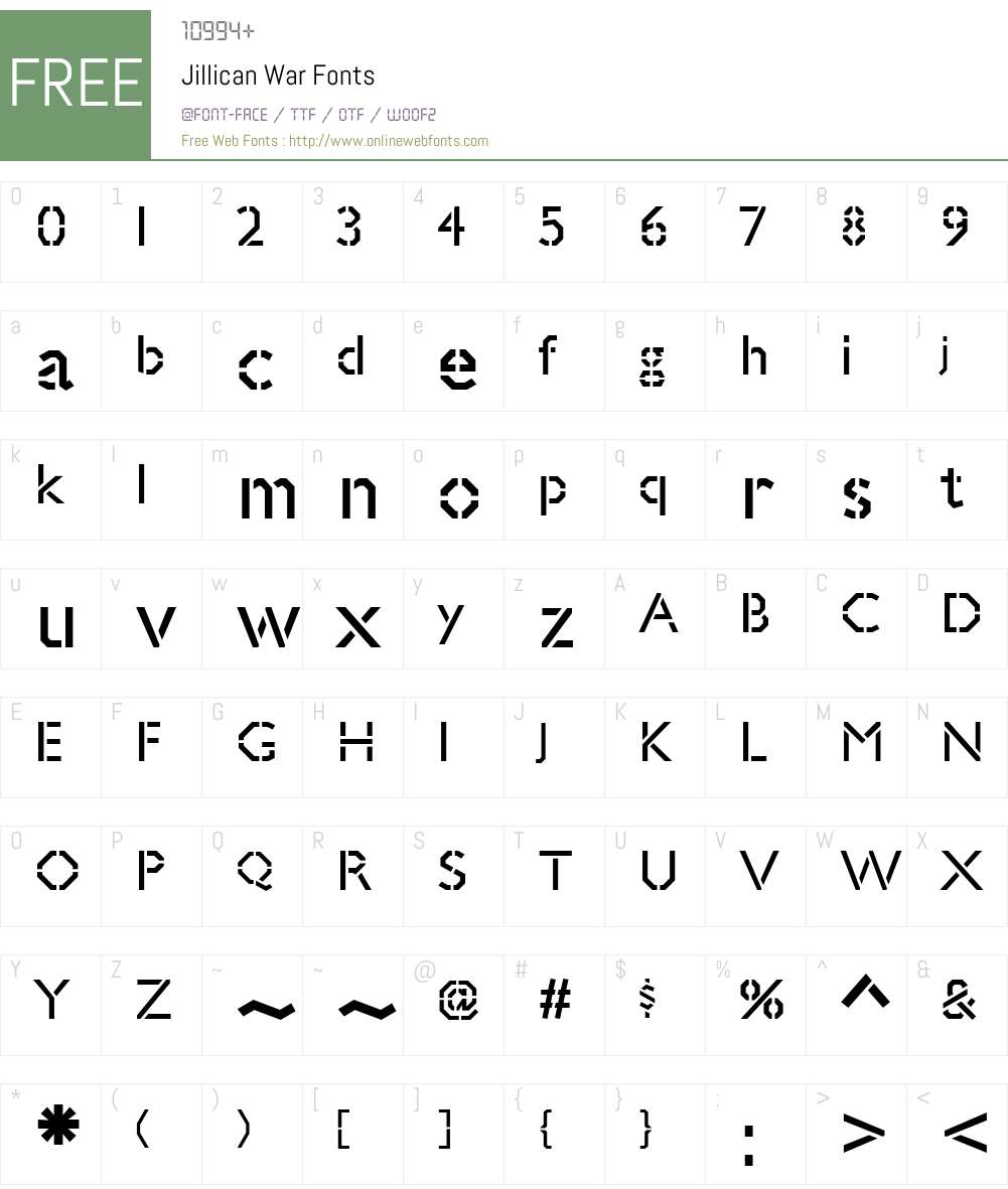 Jillican War Font Screenshots