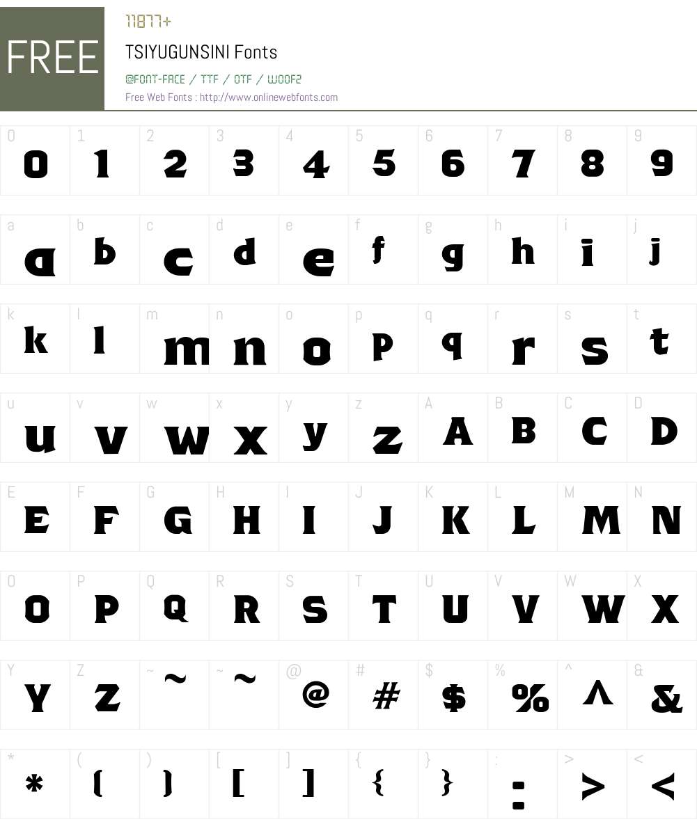 TSIYUGUNSINI Font Screenshots