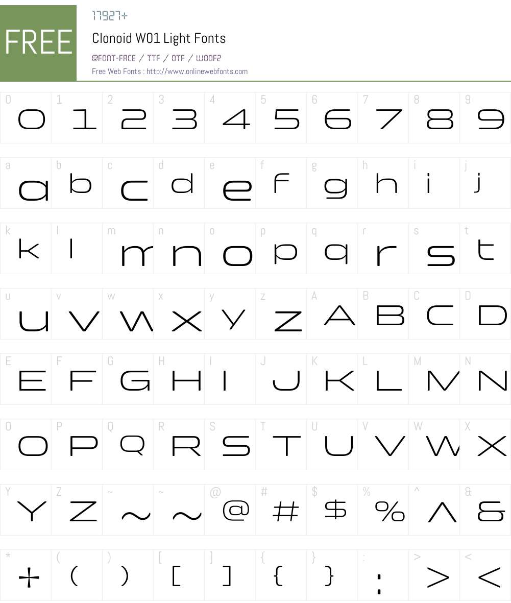 ClonoidW01-Light Font Screenshots