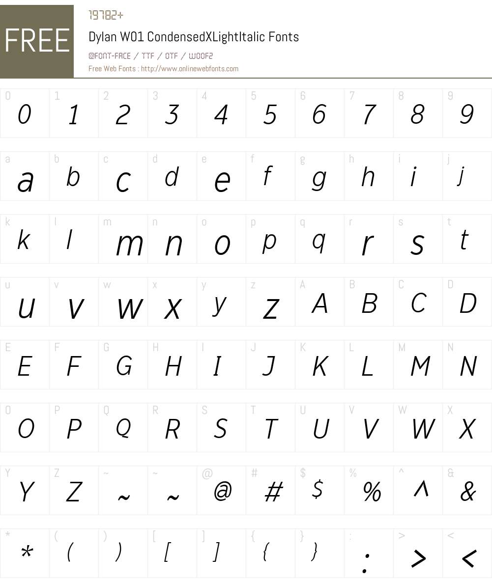 DylanW01-CondensedXLightIt Font Screenshots