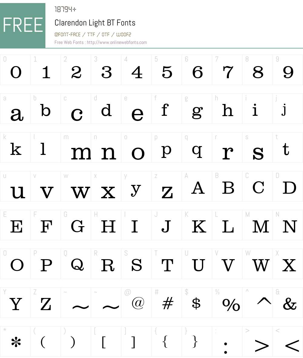 Clarendon Lt BT Font Screenshots