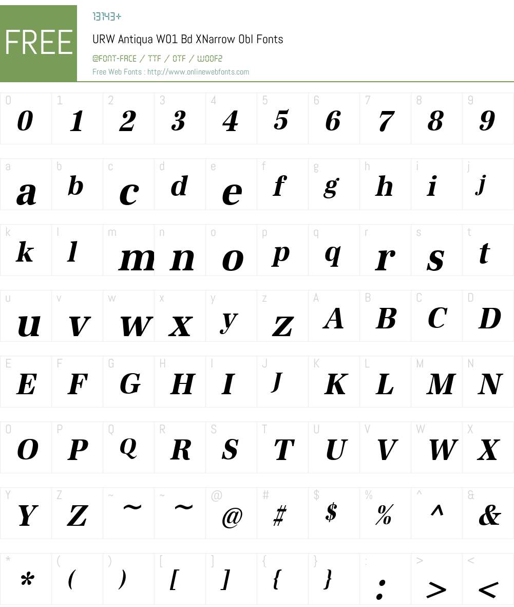 URWAntiquaW01-BdXNarrowObl Font Screenshots