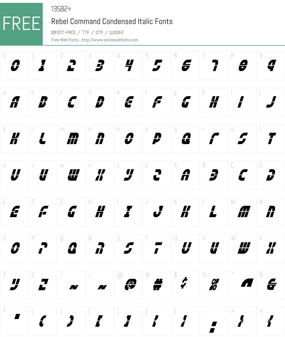 Rebel Command Condensed Italic Font Screenshots