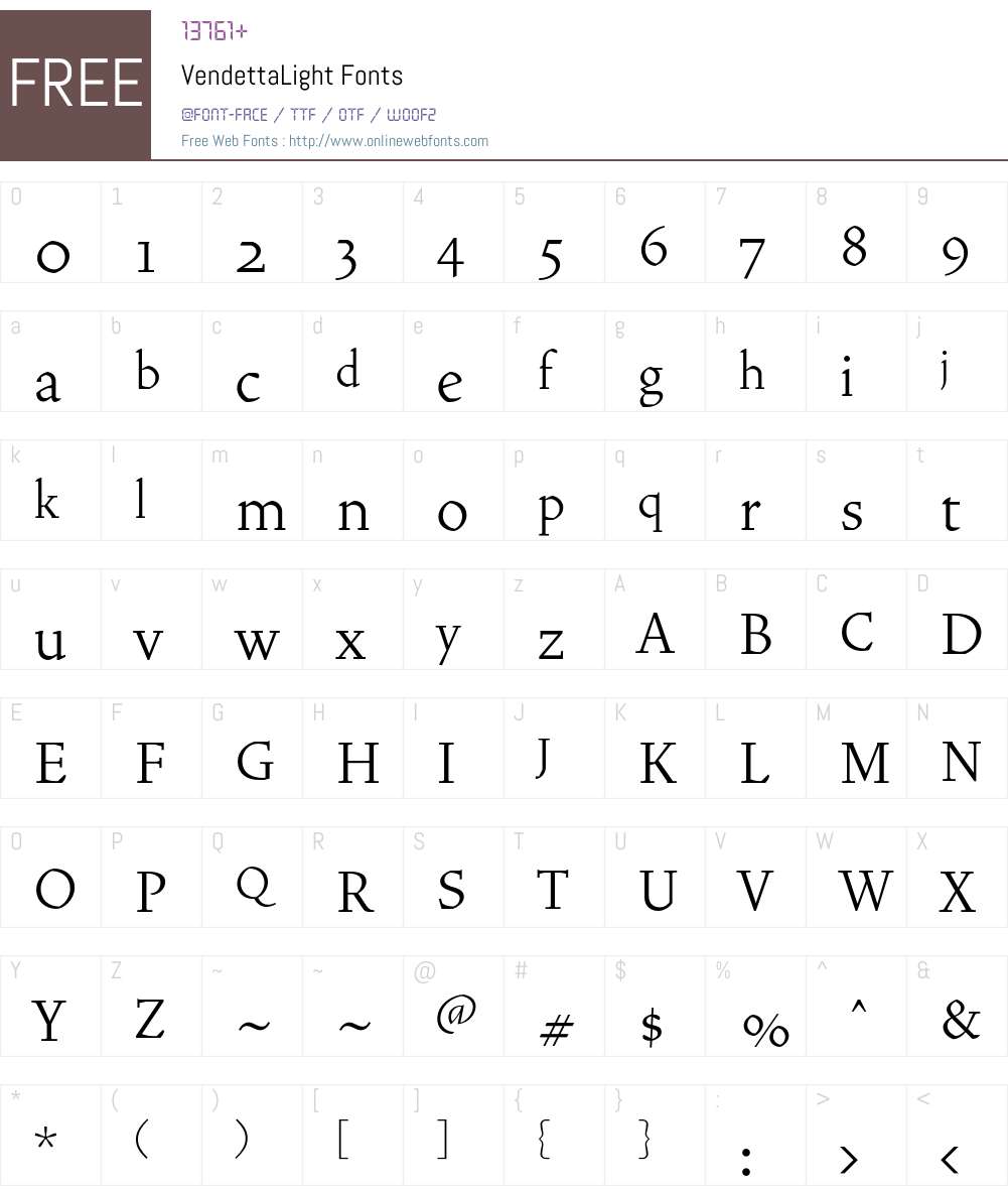 VendettaLight Font Screenshots