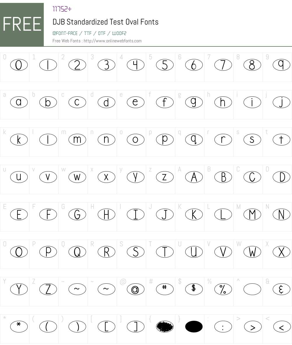 DJB Standardized Test Oval Font Screenshots