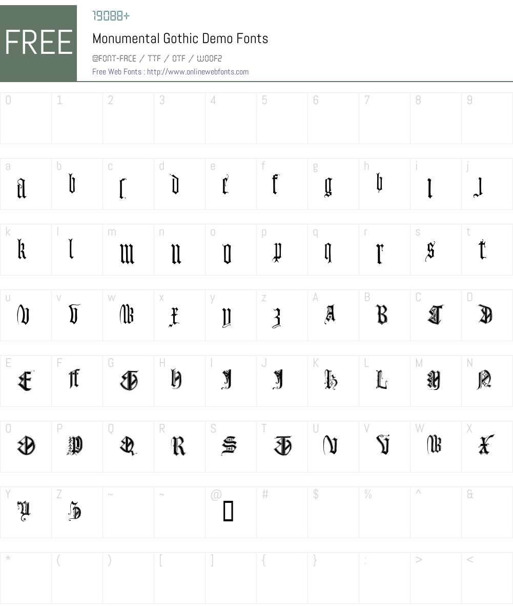 Monumental Gothic Demo Font Screenshots