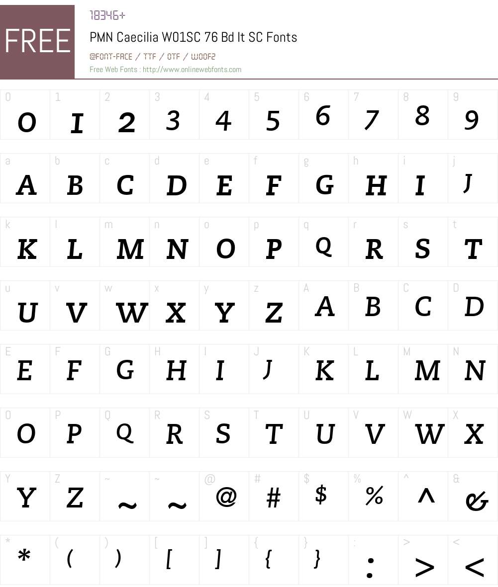 PMNCaeciliaW01SC-76BdItSC Font Screenshots