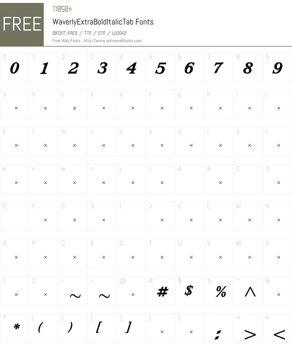 WaverlyExtraBoldItalicTab Font Screenshots