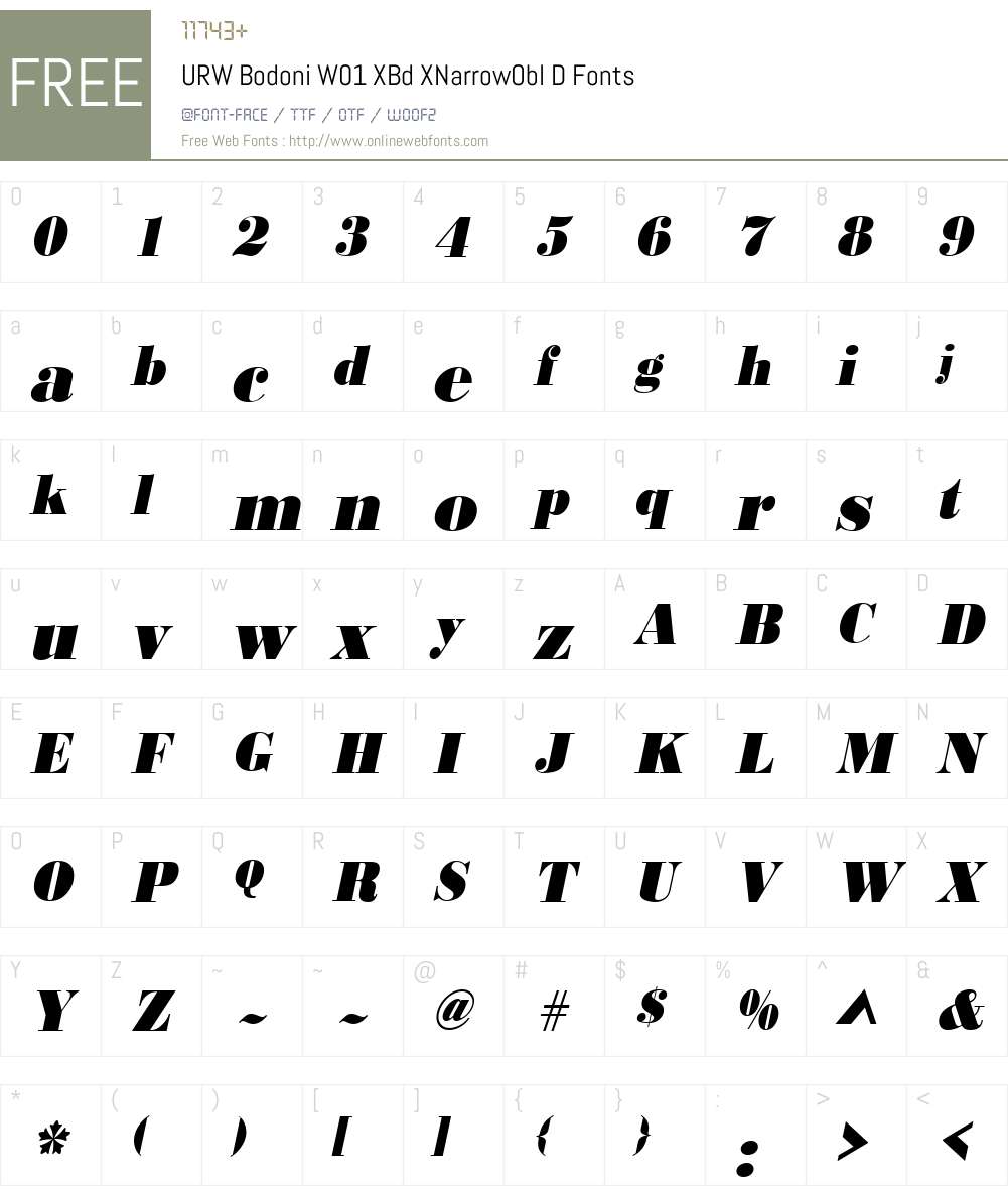 URWBodoniW01-XBdXNarrowOblD Font Screenshots