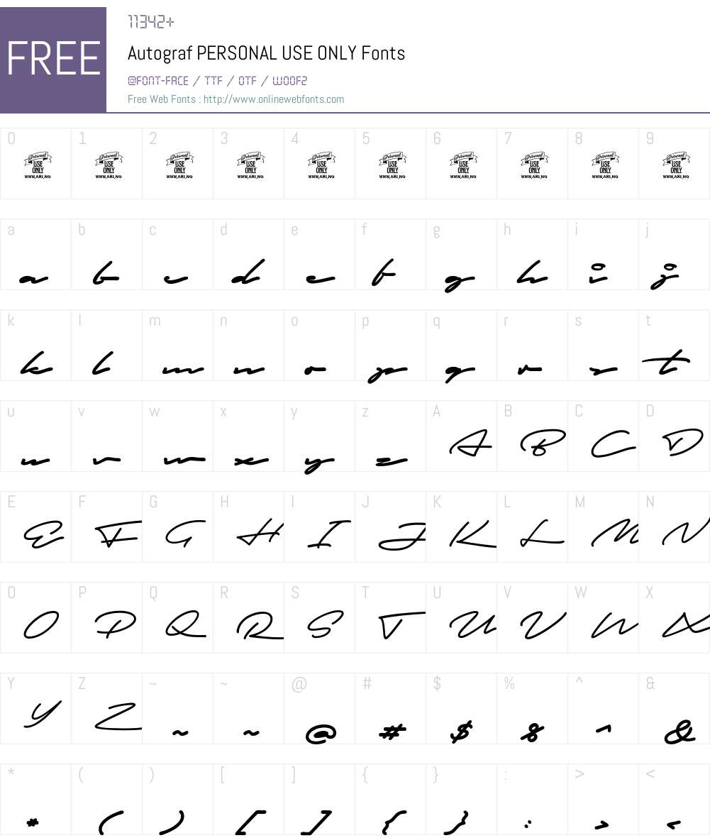 Autograf PERSONAL USE ONLY Font Screenshots
