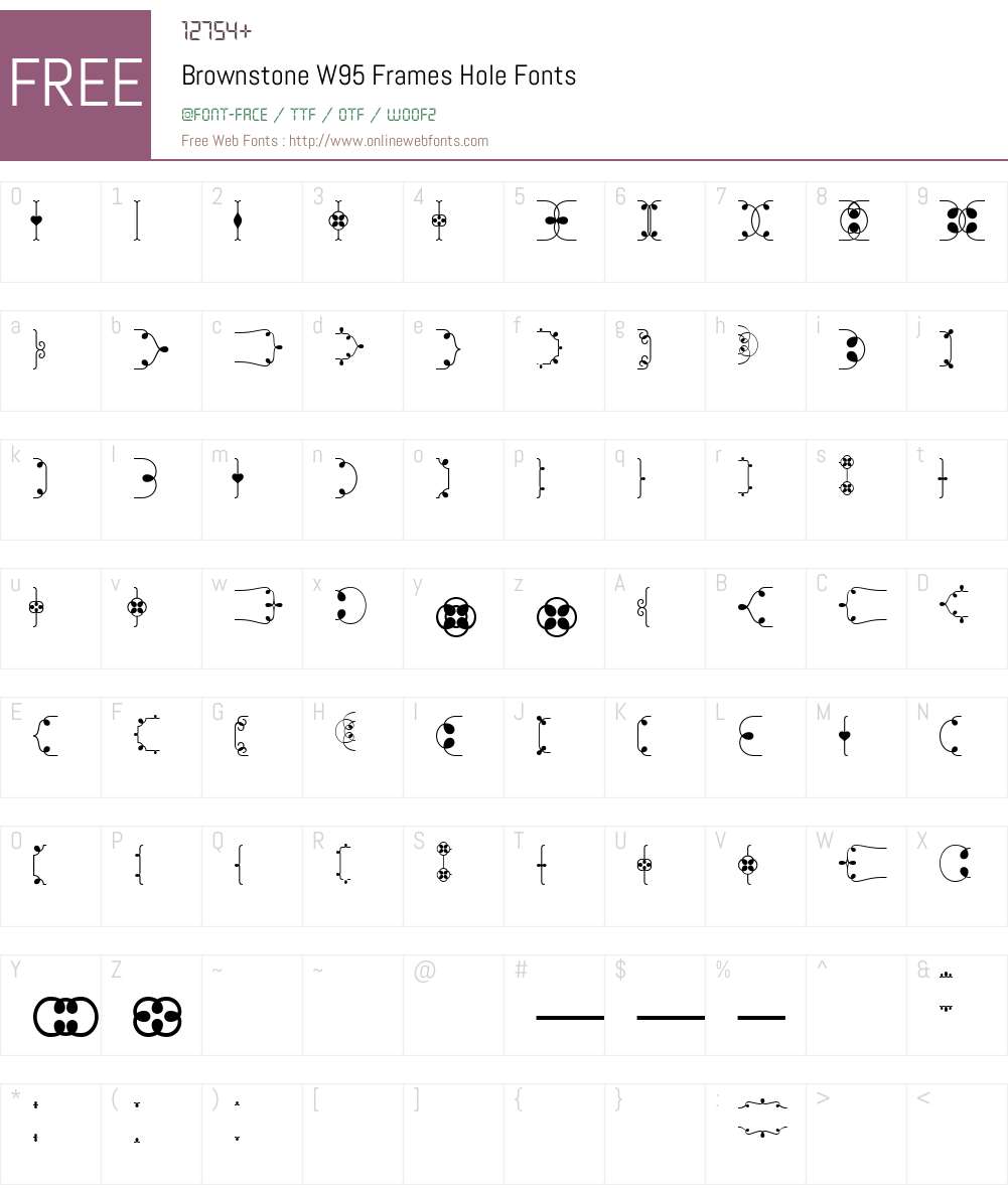 BrownstoneW95-FramesHole Font Screenshots